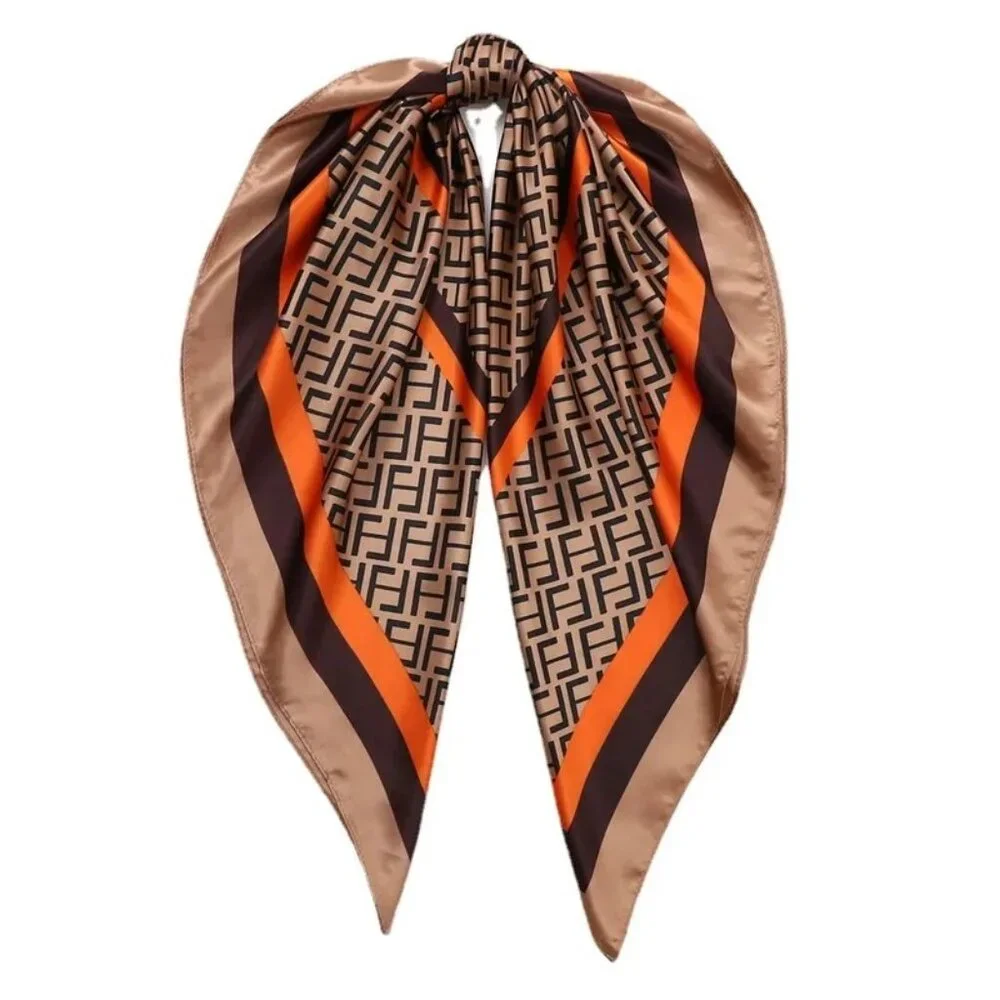 2/$30 NEW Black Copper Orange Geometric Printed Silky Fashion Scarf - Picture 3 of 4